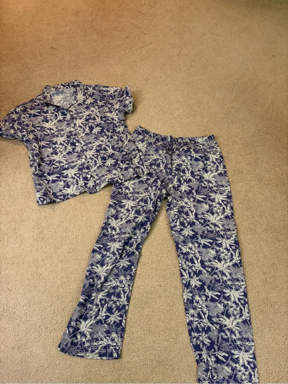 Uniqlo Navy and White Palm-Print Two-Piece Set